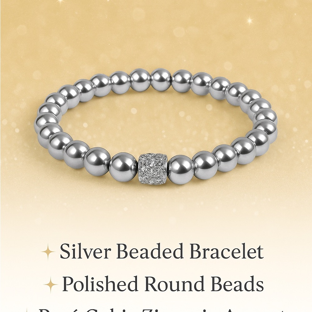 Silver Beaded Bracelet with Polished Round Beads